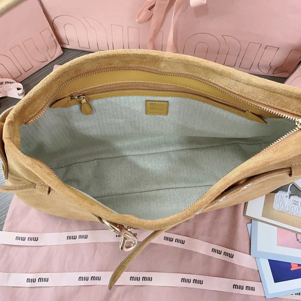 MiuMiu 5BC181 Aventure Suede leather bag Camel