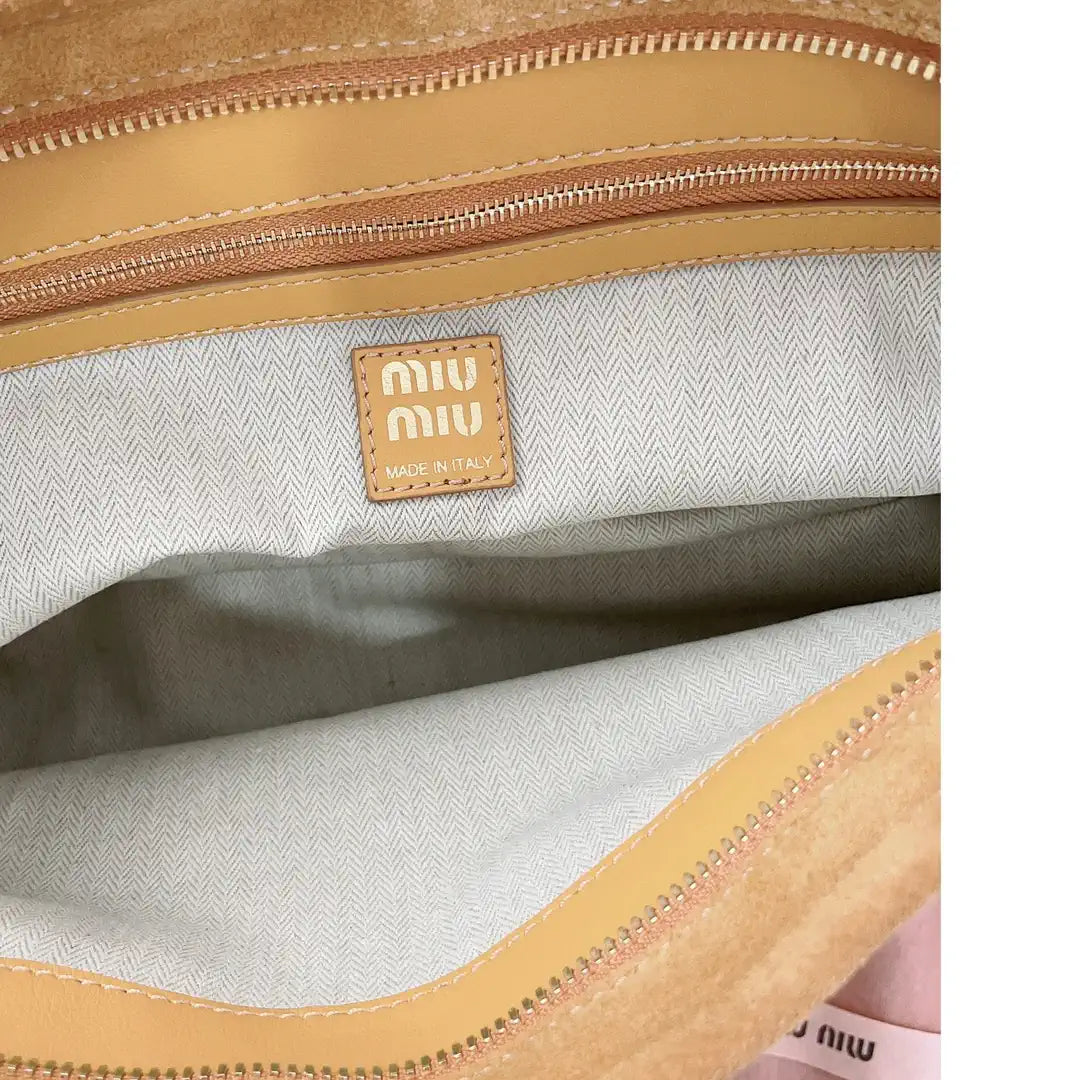 MiuMiu 5BC181 Aventure Suede leather bag Camel