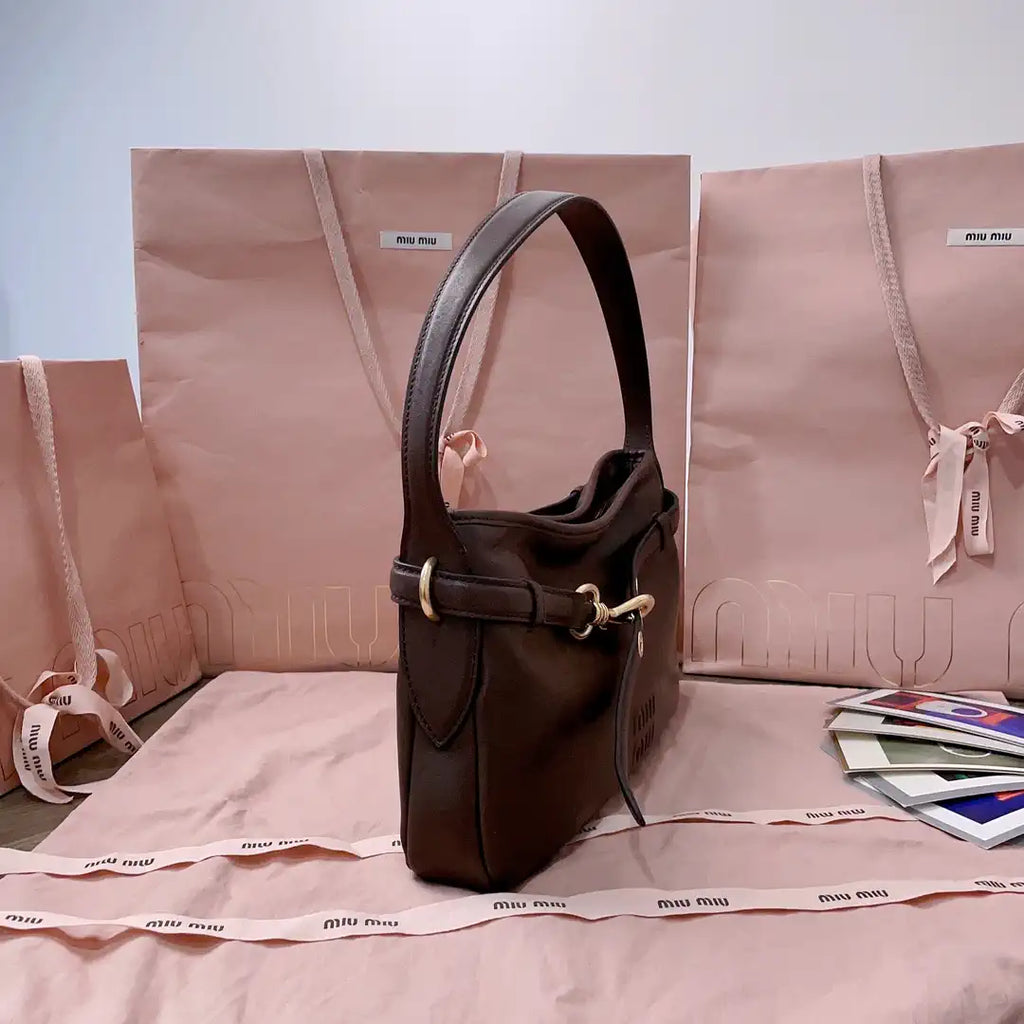 MiuMiu 5BC182 Aventure nappa leather Small bag Dark Brown