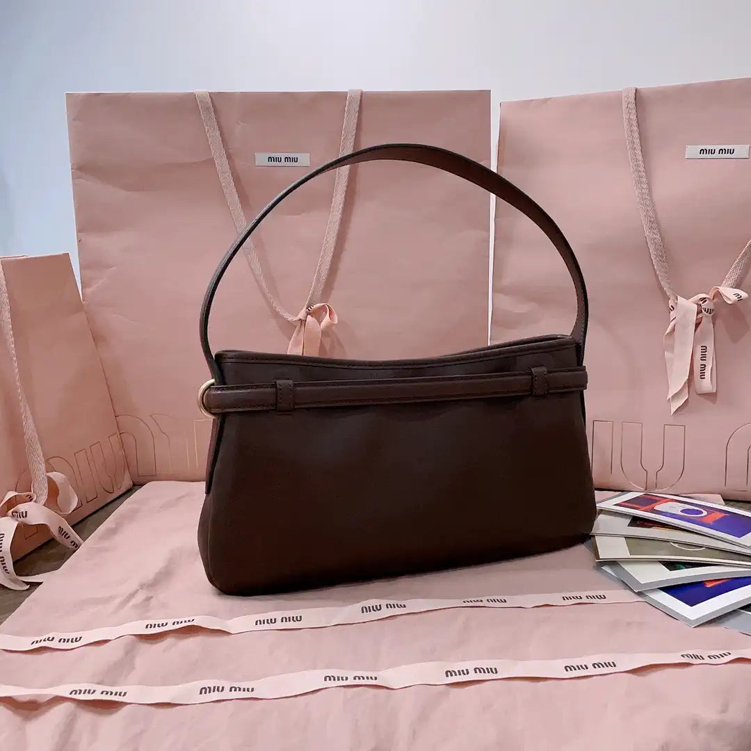 MiuMiu 5BC182 Aventure nappa leather Small bag Dark Brown