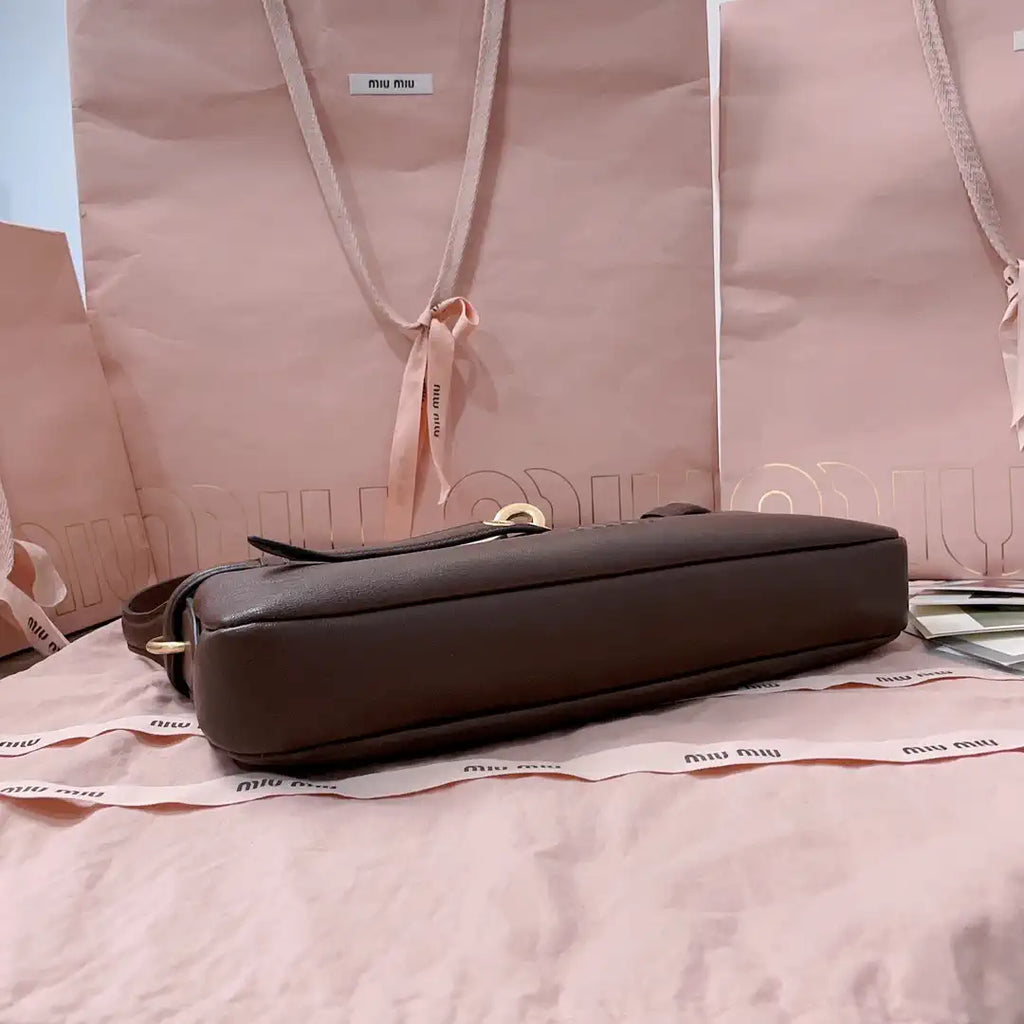 MiuMiu 5BC182 Aventure nappa leather Small bag Dark Brown