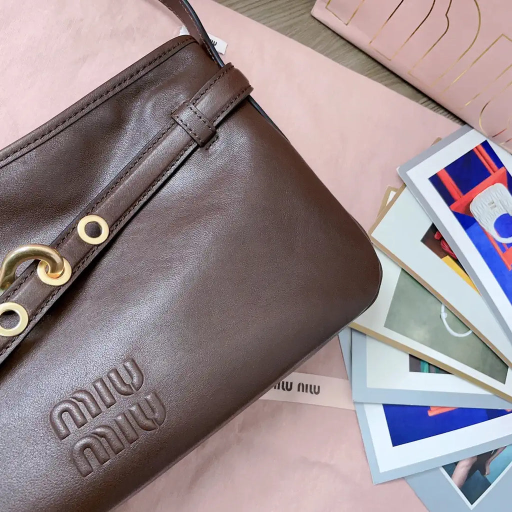 MiuMiu 5BC182 Aventure nappa leather Small bag Dark Brown