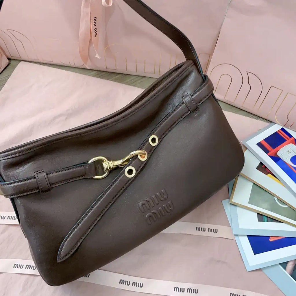 MiuMiu 5BC182 Aventure nappa leather Small bag Dark Brown