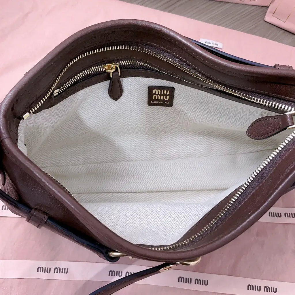MiuMiu 5BC182 Aventure nappa leather Small bag Dark Brown