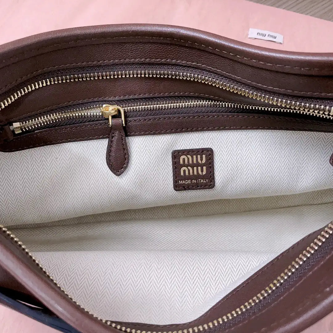 MiuMiu 5BC182 Aventure nappa leather Small bag Dark Brown