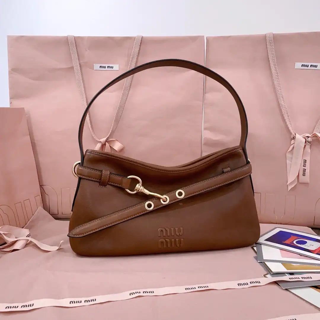 MiuMiu 5BC182 Aventure nappa leather Small bag Brown