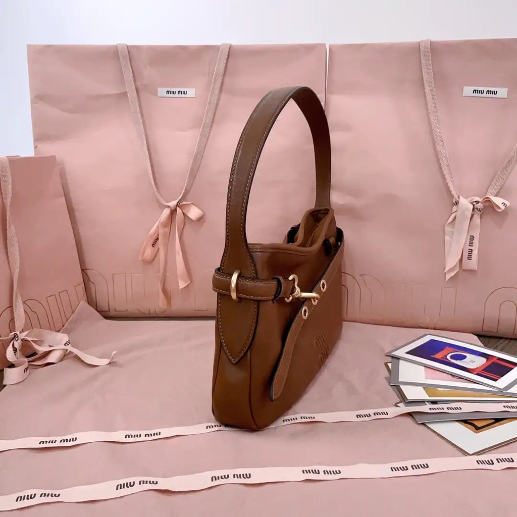 MiuMiu 5BC182 Aventure nappa leather Small bag Brown