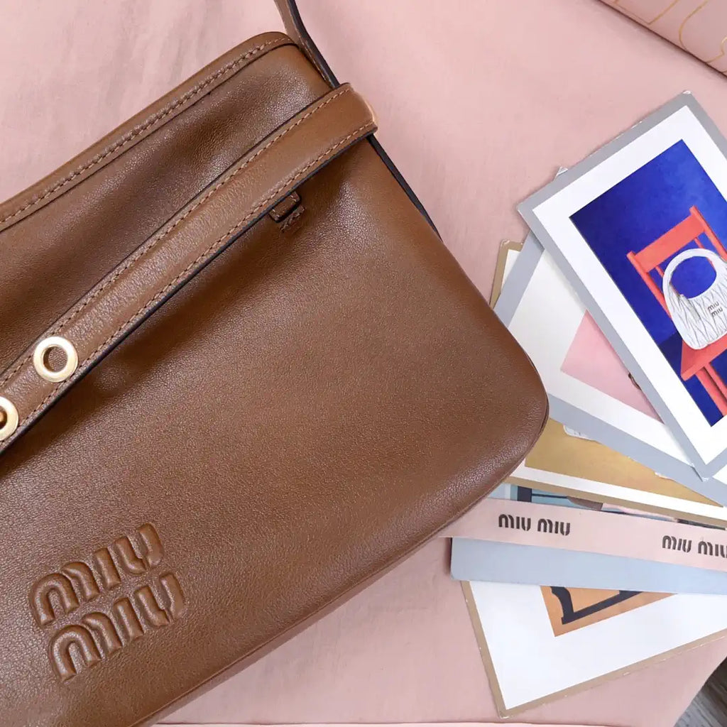 MiuMiu 5BC182 Aventure nappa leather Small bag Brown
