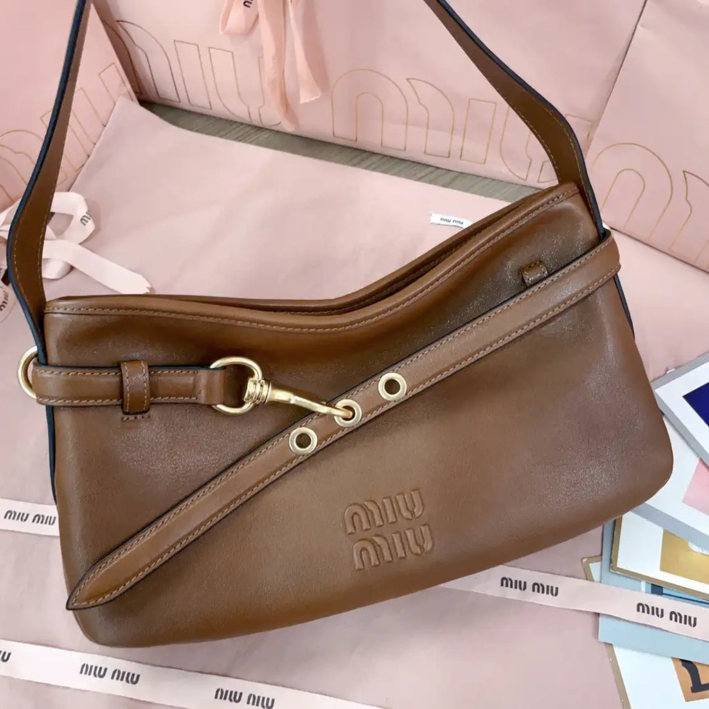 MiuMiu 5BC182 Aventure nappa leather Small bag Brown