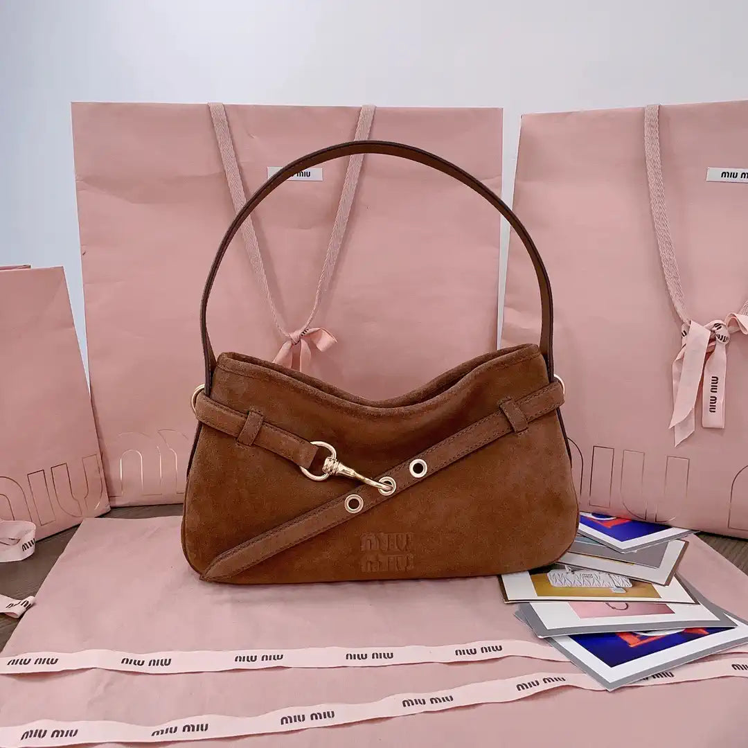 MiuMiu 5BC182 Aventure Sued leather Small bag Brown