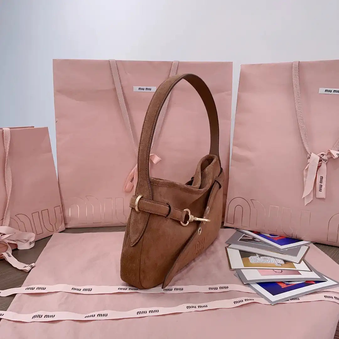 MiuMiu 5BC182 Aventure Sued leather Small bag Brown