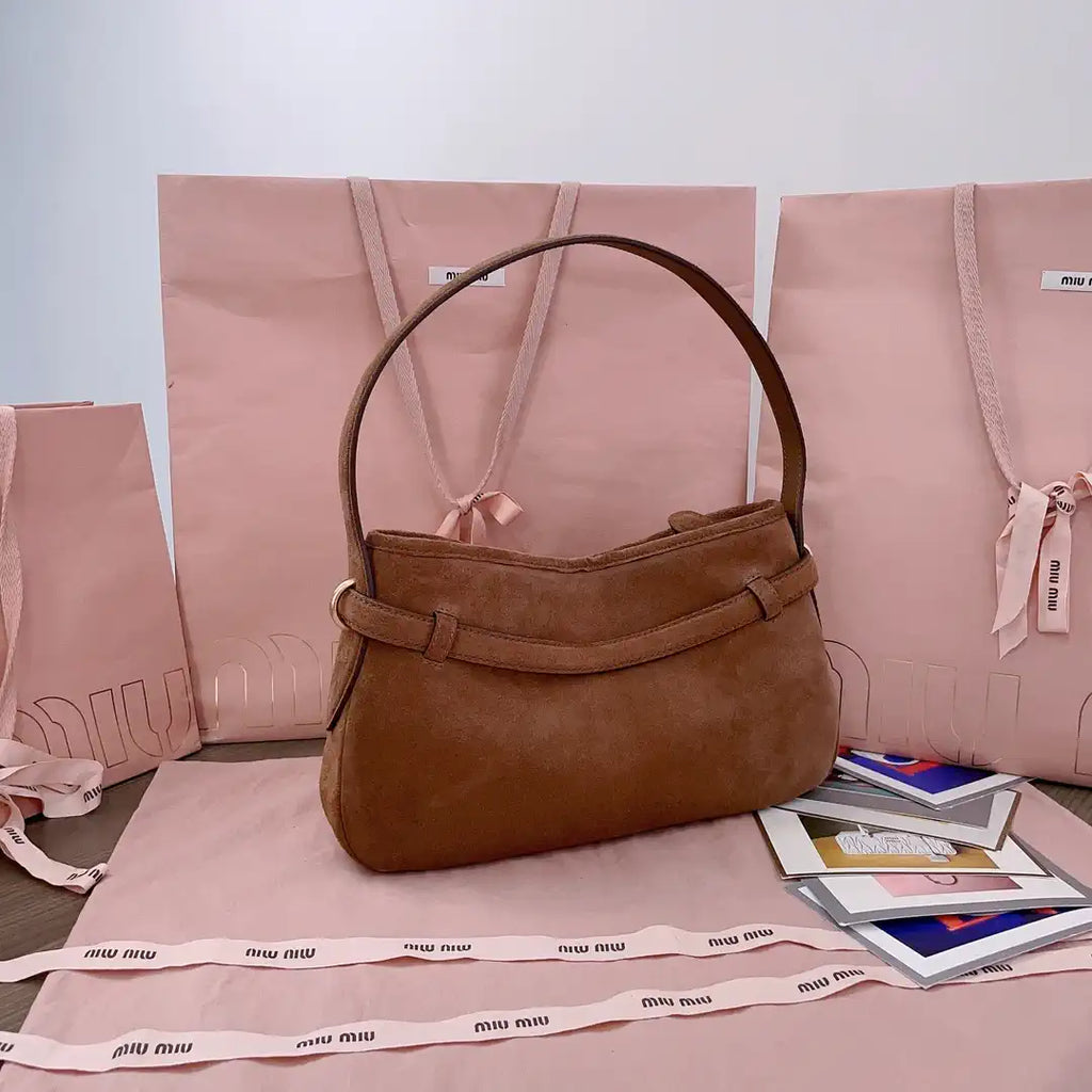 MiuMiu 5BC182 Aventure Sued leather Small bag Brown