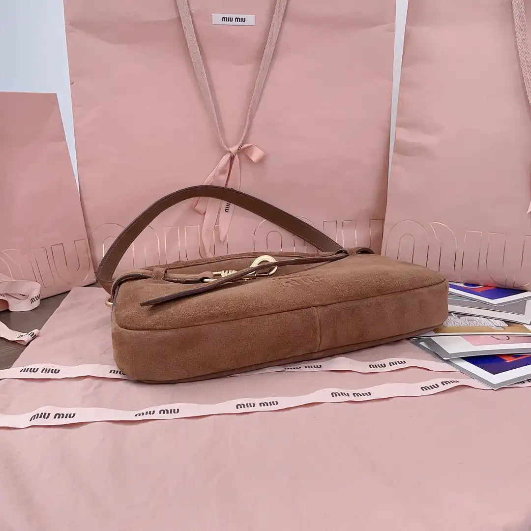 MiuMiu 5BC182 Aventure Sued leather Small bag Brown
