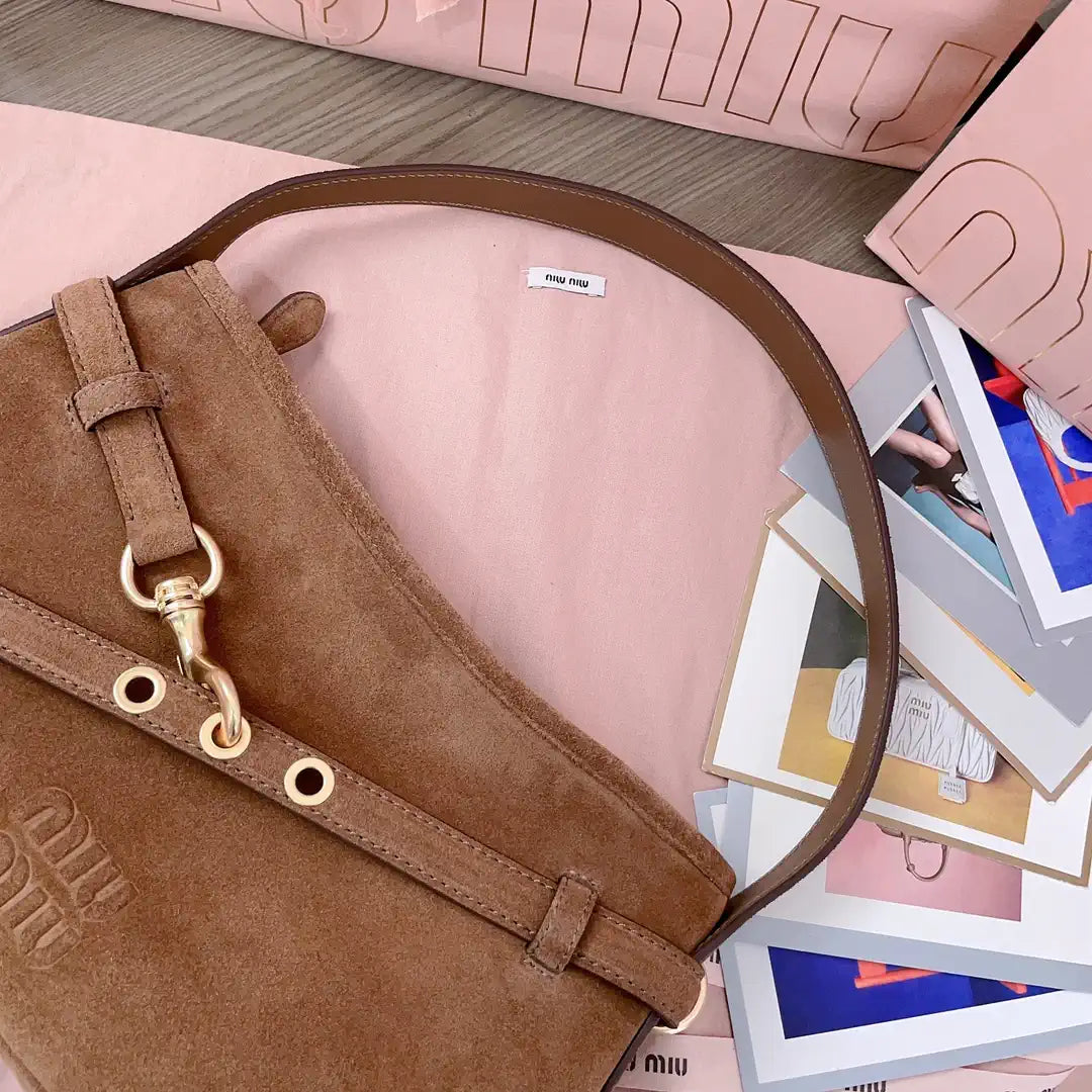 MiuMiu 5BC182 Aventure Sued leather Small bag Brown