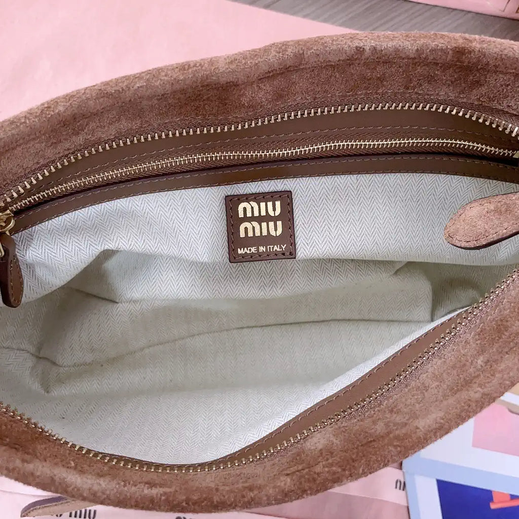 MiuMiu 5BC182 Aventure Sued leather Small bag Brown