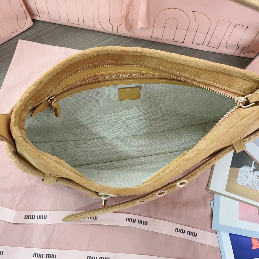 MiuMiu 5BC182 Aventure Sued leather Small bag Camel