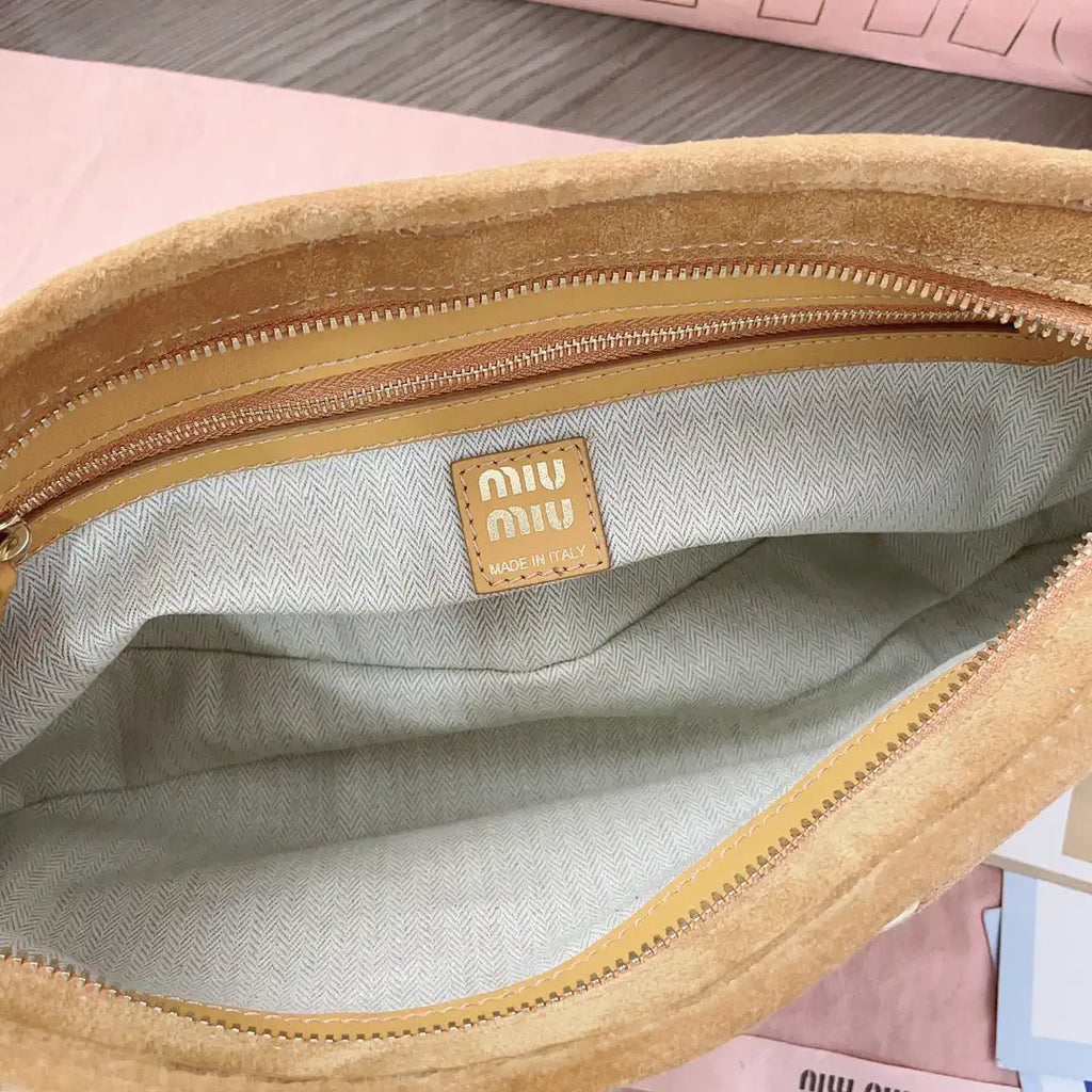 MiuMiu 5BC182 Aventure Sued leather Small bag Camel