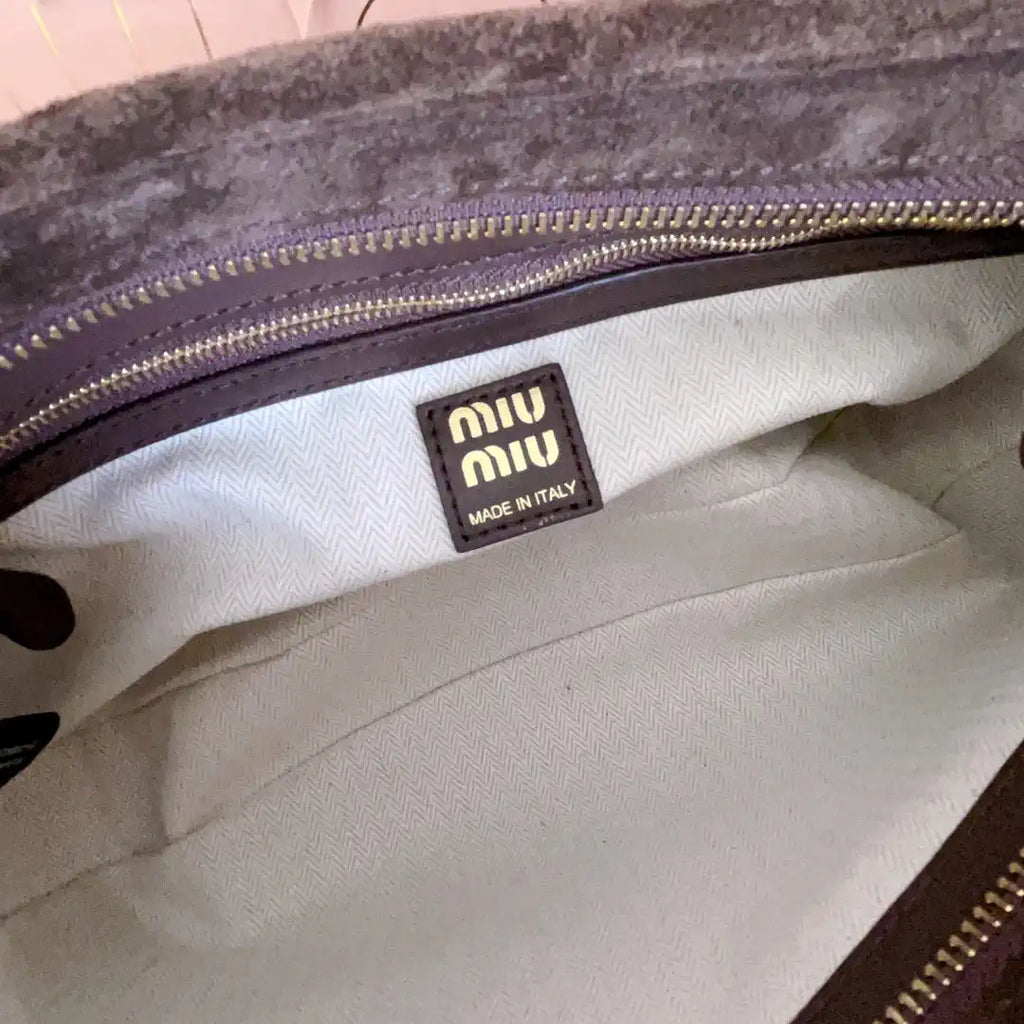 MiuMiu 5BC182 Aventure Sued leather Small bag Dark Brown