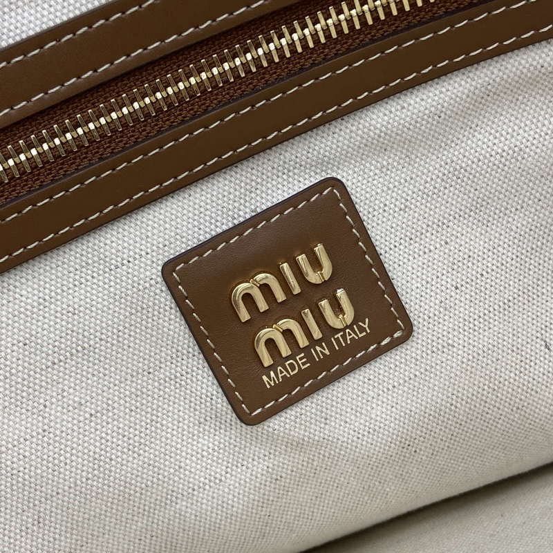 MiuMiu 5BG231 IVY Canvas and Leather Bag Beige/Brandy