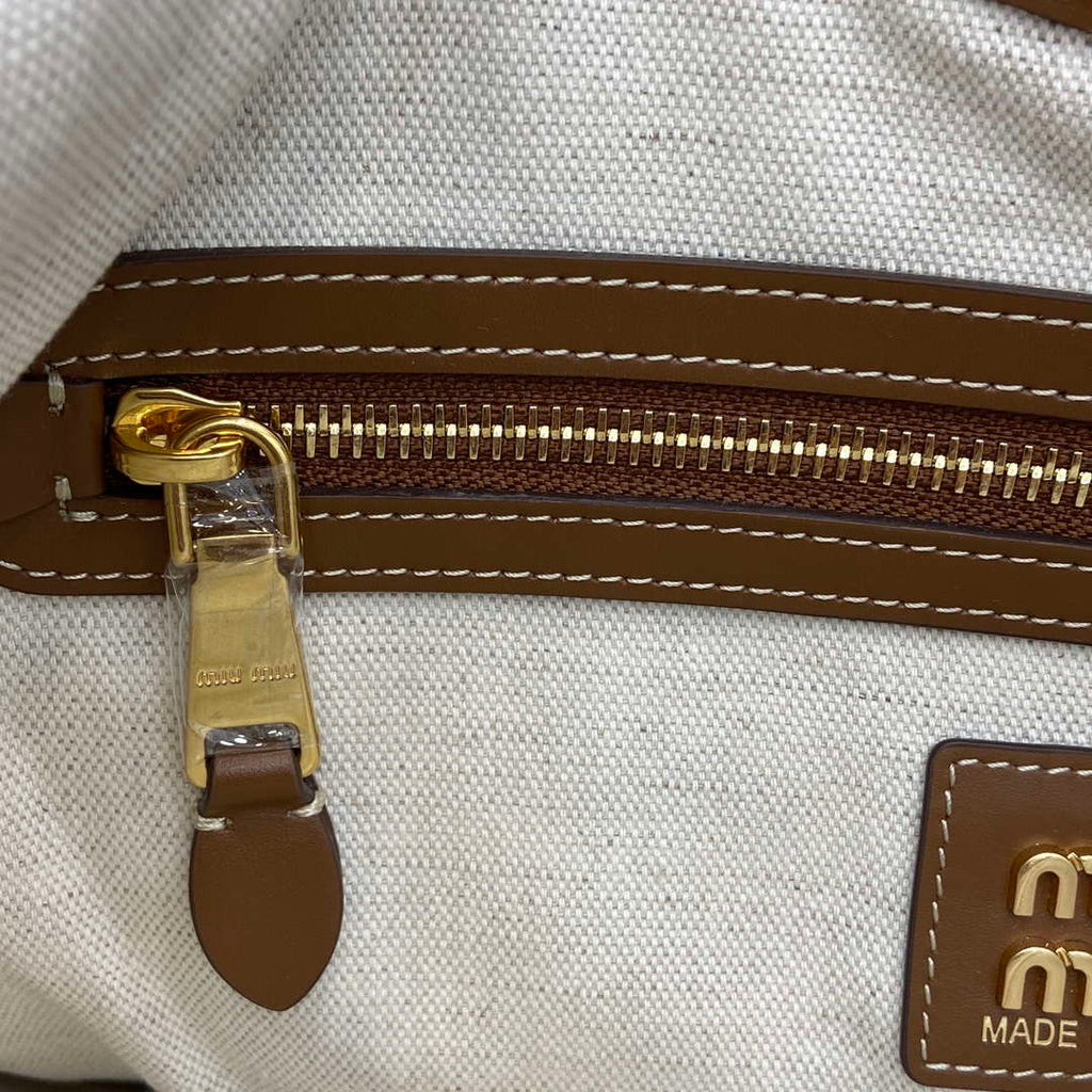 MiuMiu 5BG231 IVY Canvas and Leather Bag Beige/Brandy