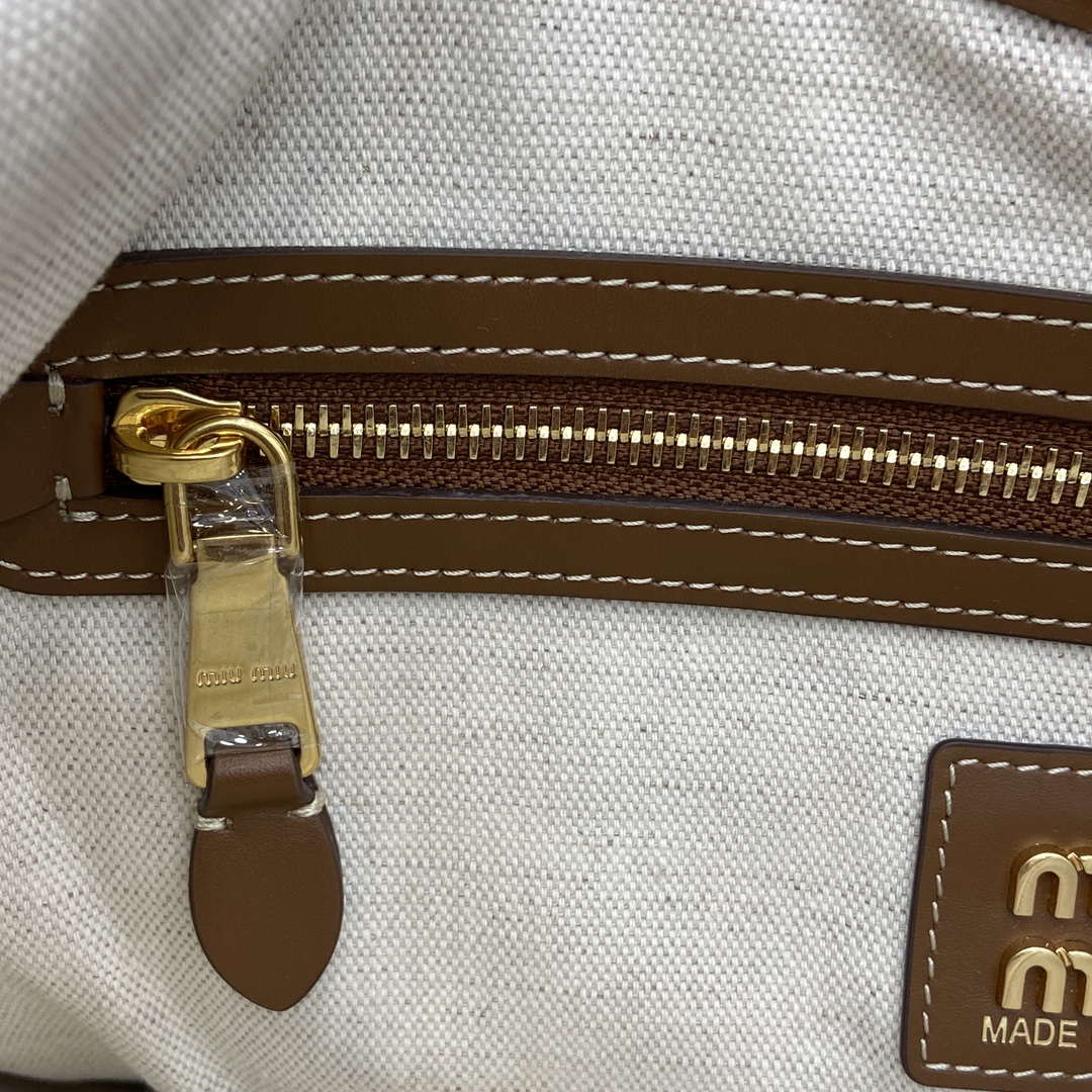 MiuMiu 5BG231 IVY Canvas and Leather Bag Beige/Brandy