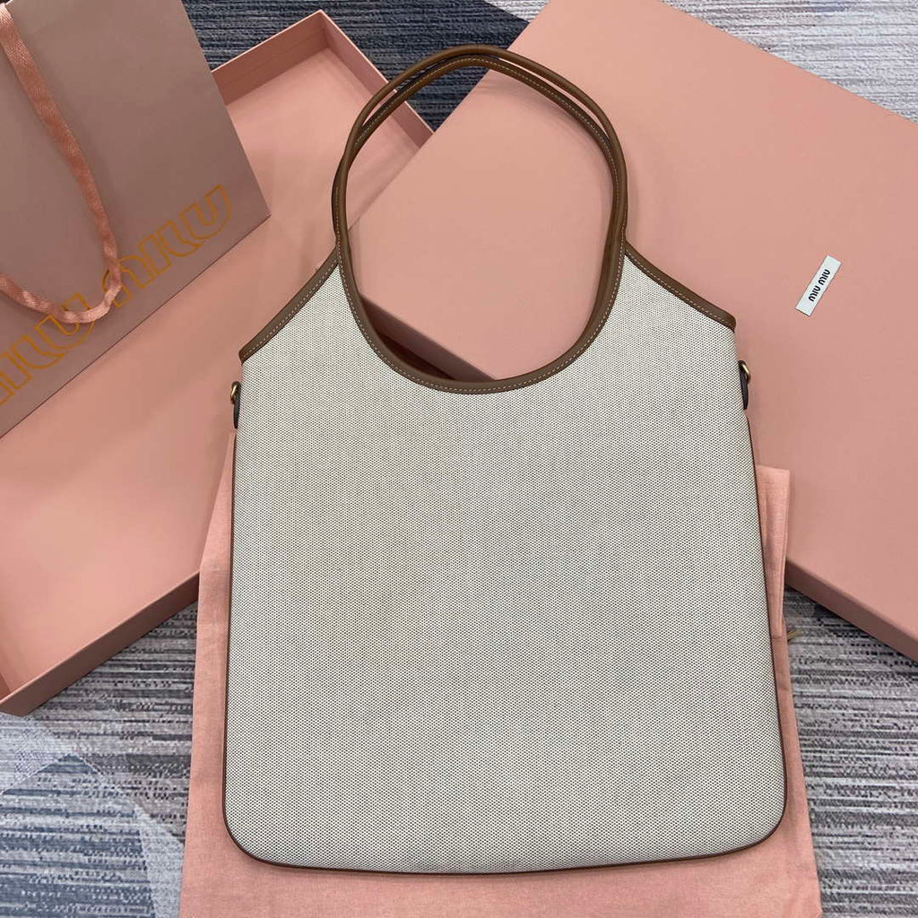 MiuMiu 5BG231 IVY Canvas and Leather Bag Beige/Brandy