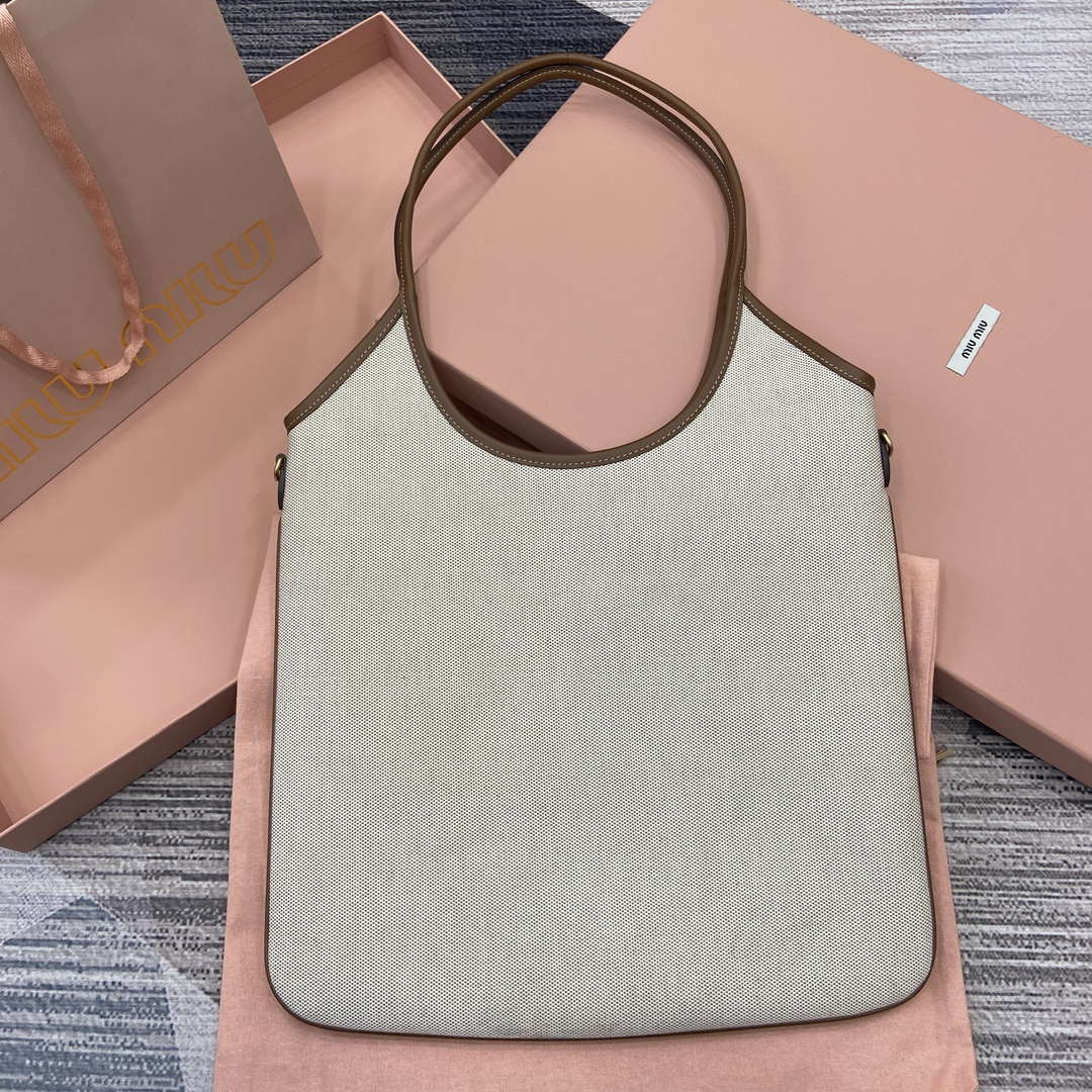 MiuMiu 5BG231 IVY Canvas and Leather Bag Beige/Brandy