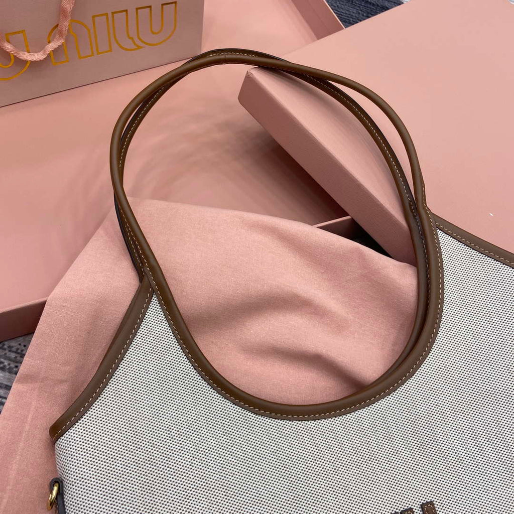 MiuMiu 5BG231 IVY Canvas and Leather Bag Beige/Brandy