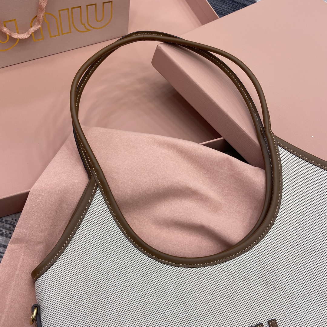 MiuMiu 5BG231 IVY Canvas and Leather Bag Beige/Brandy