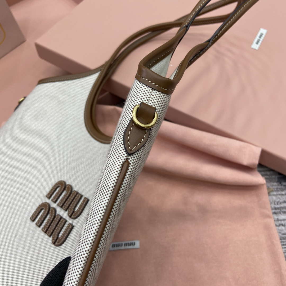 MiuMiu 5BG231 IVY Canvas and Leather Bag Beige/Brandy