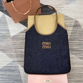 MiuMiu 5BG231 IVY Canvas and Leather Bag Black denim