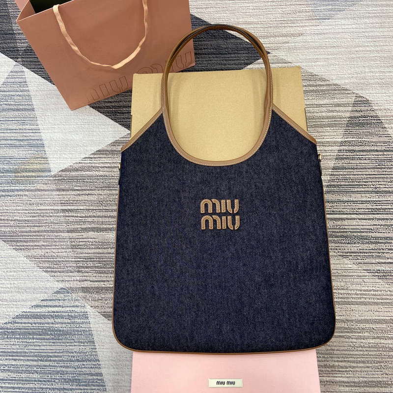 MiuMiu 5BG231 IVY Canvas and Leather Bag Black denim - Default Title - View 1