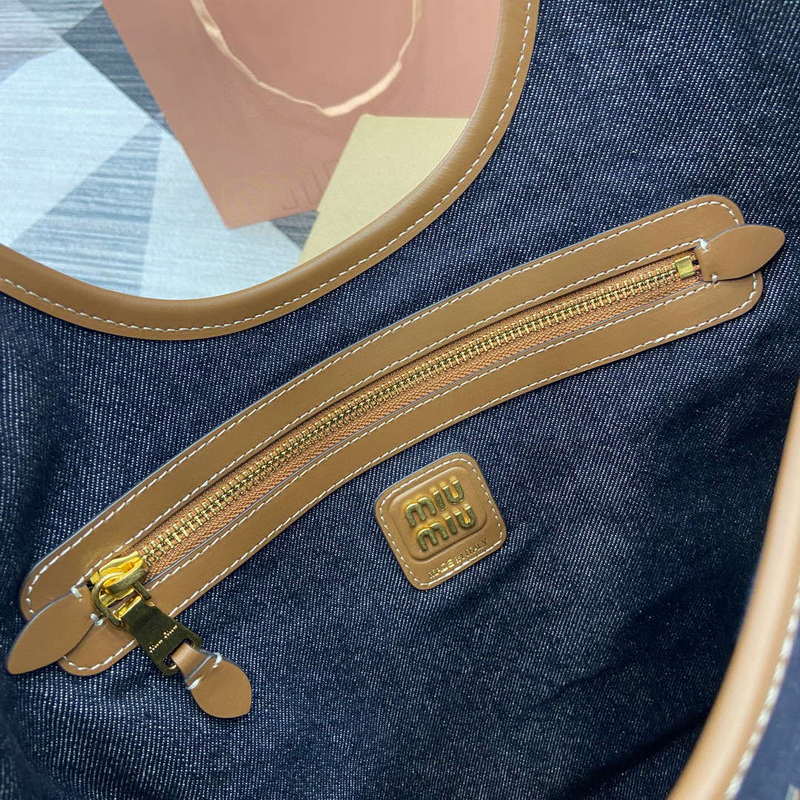 MiuMiu 5BG231 IVY Canvas and Leather Bag Black denim