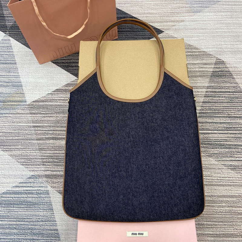 MiuMiu 5BG231 IVY Canvas and Leather Bag Black denim