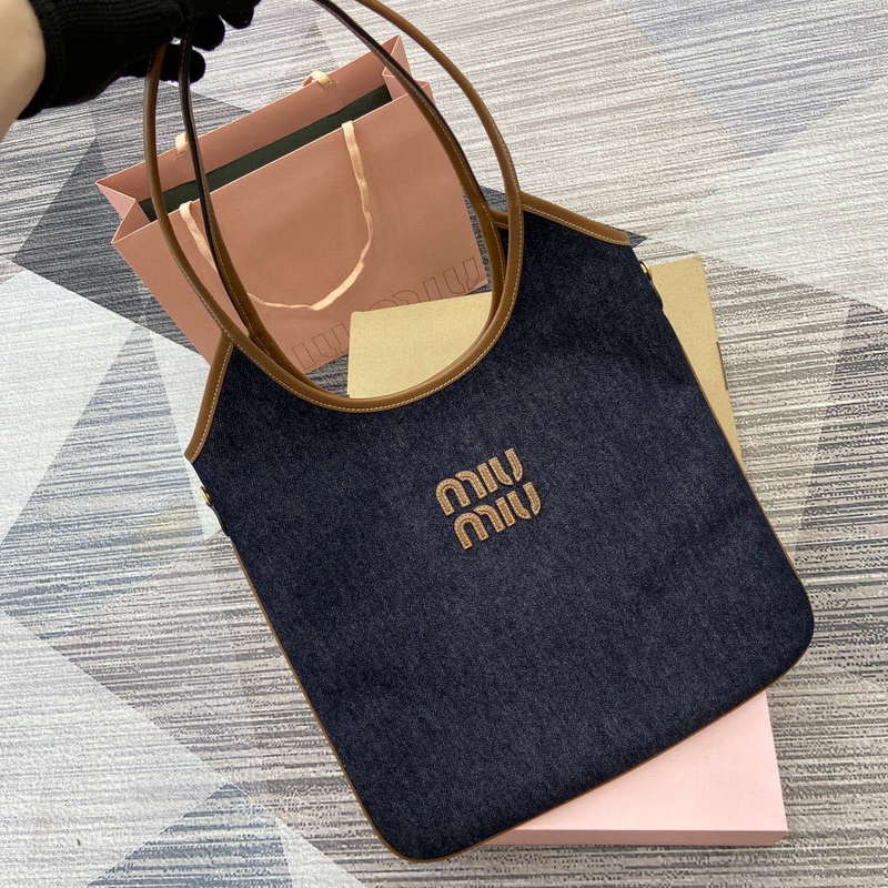 MiuMiu 5BG231 IVY Canvas and Leather Bag Black denim