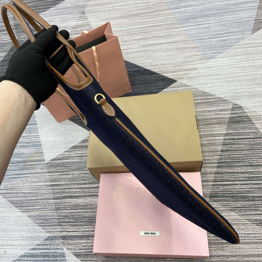 MiuMiu 5BG231 IVY Canvas and Leather Bag Black denim