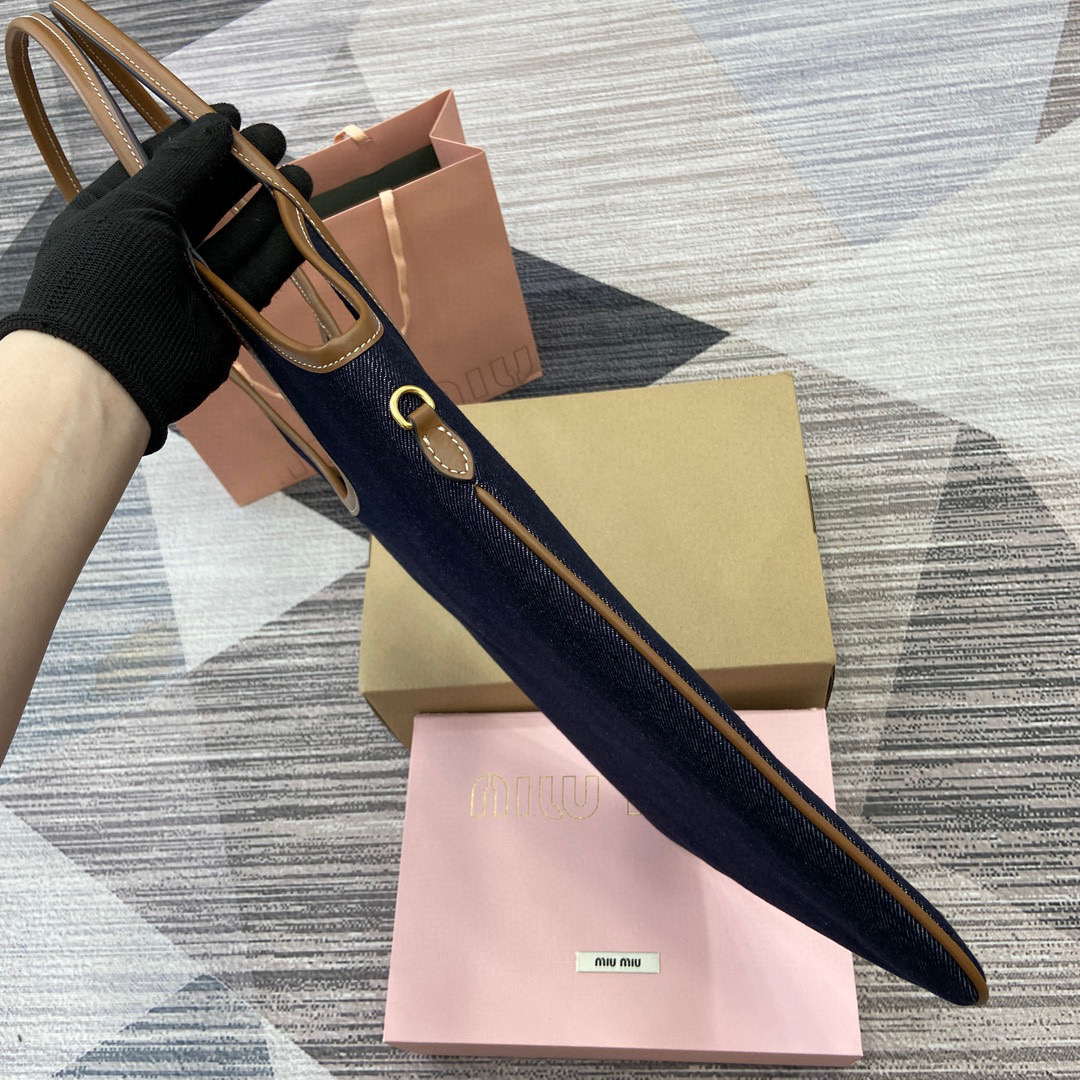 MiuMiu 5BG231 IVY Canvas and Leather Bag Black denim