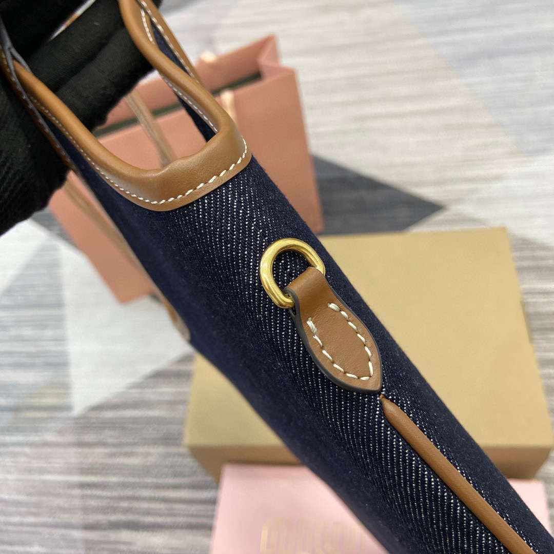 MiuMiu 5BG231 IVY Canvas and Leather Bag Black denim