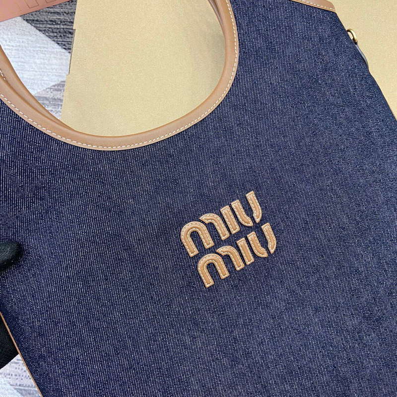 MiuMiu 5BG231 IVY Canvas and Leather Bag Black denim