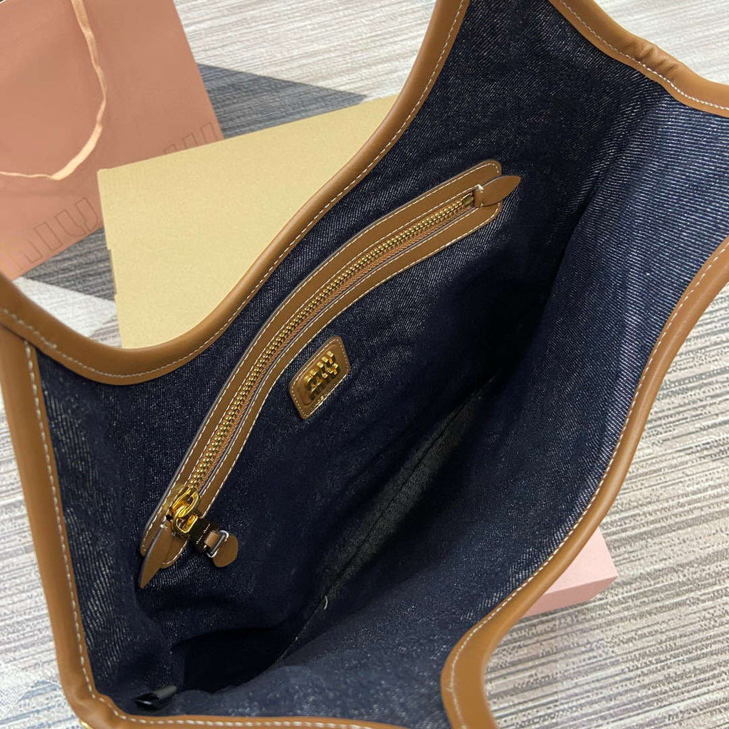 MiuMiu 5BG231 IVY Canvas and Leather Bag Black denim