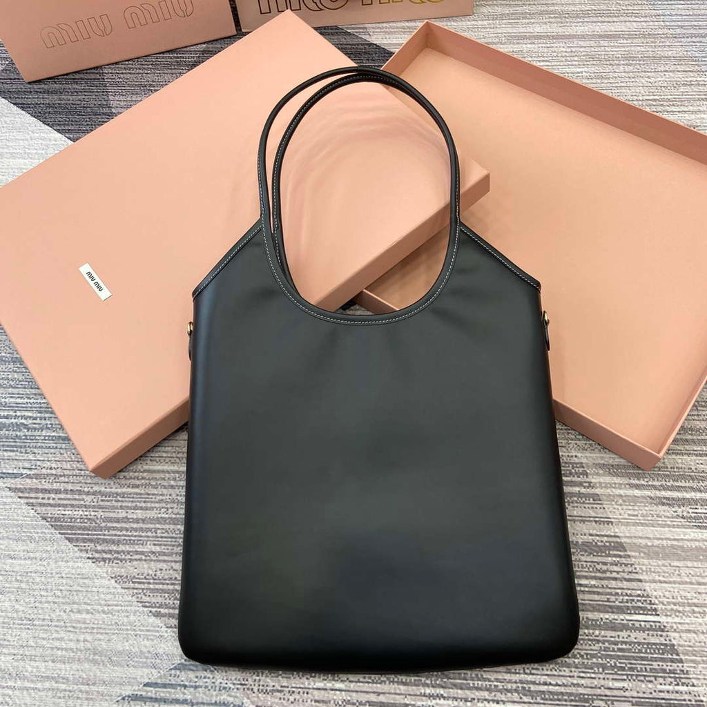 MiuMiu 5BG231 IVY Cowhide Tote Shoulder Bag Black