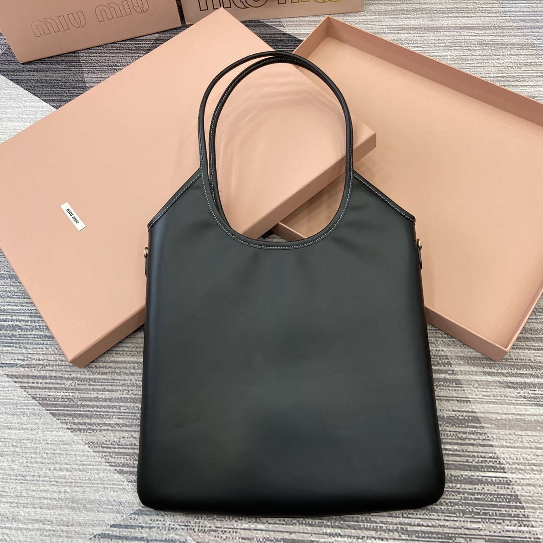 MiuMiu 5BG231 IVY Cowhide Tote Shoulder Bag Black