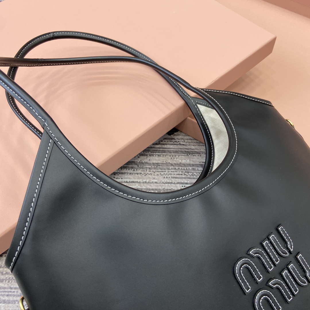 MiuMiu 5BG231 IVY Cowhide Tote Shoulder Bag Black