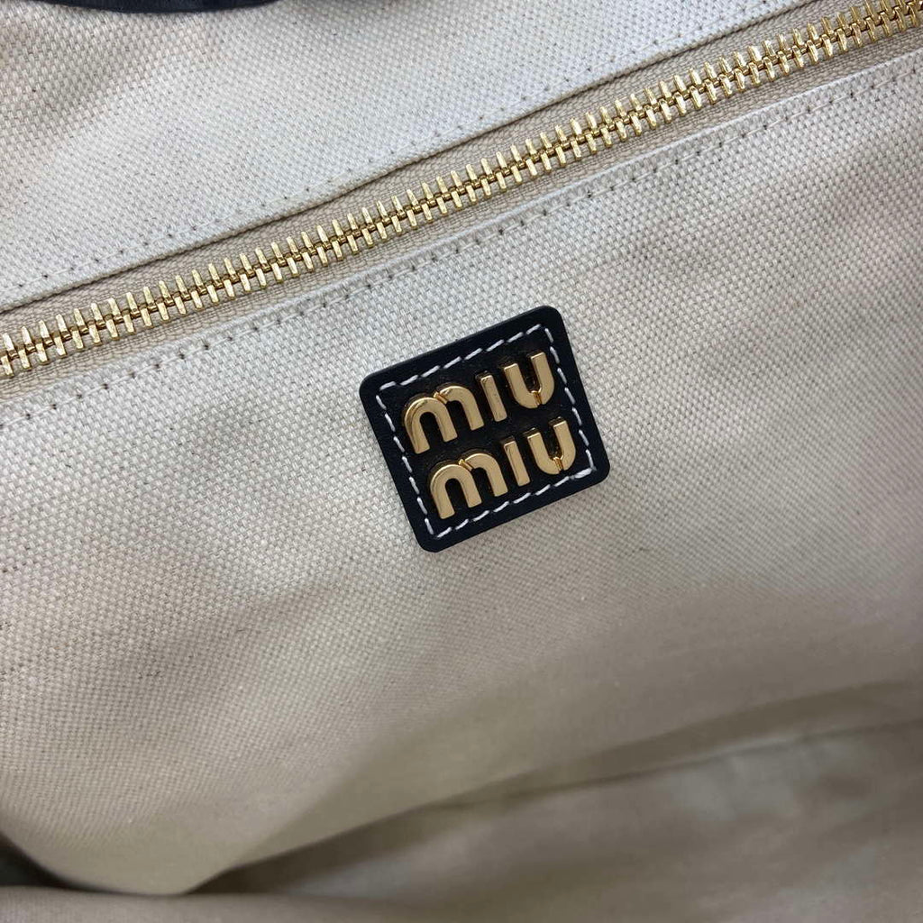 MiuMiu 5BG231 IVY Cowhide Tote Shoulder Bag Black