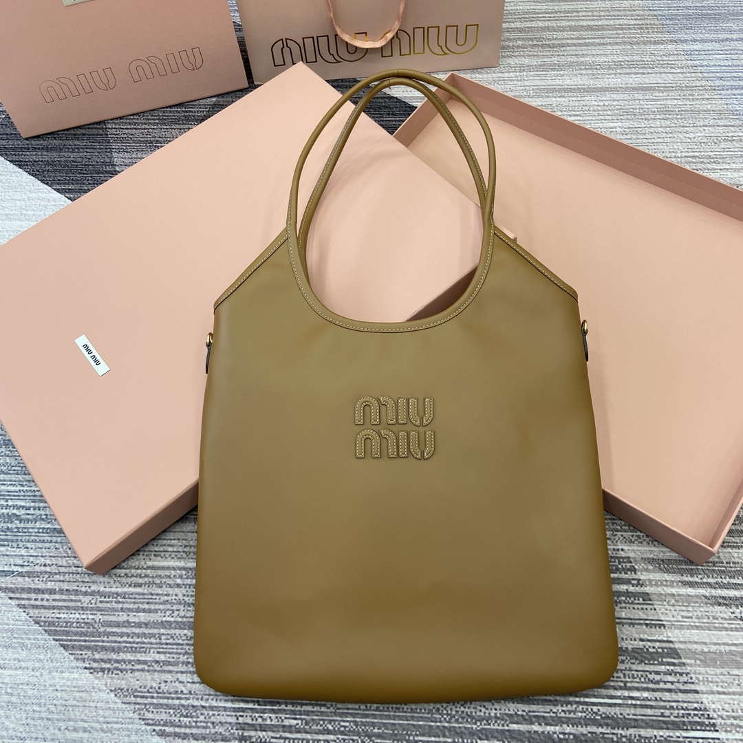 MiuMiu 5BG231 IVY Cowhide Tote Shoulder Bag Cognac
