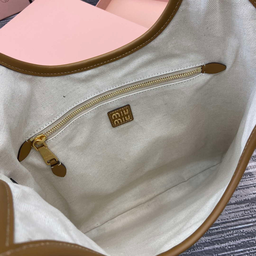 MiuMiu 5BG231 IVY Cowhide Tote Shoulder Bag Cognac