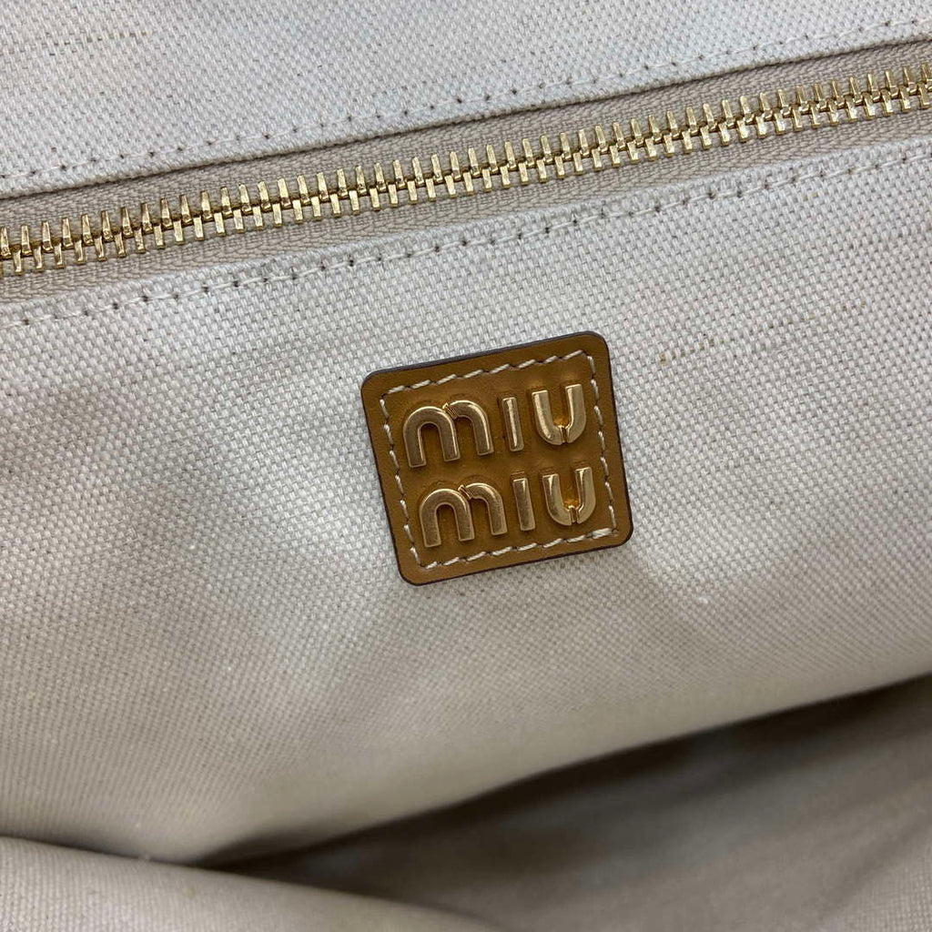 MiuMiu 5BG231 IVY Cowhide Tote Shoulder Bag Cognac