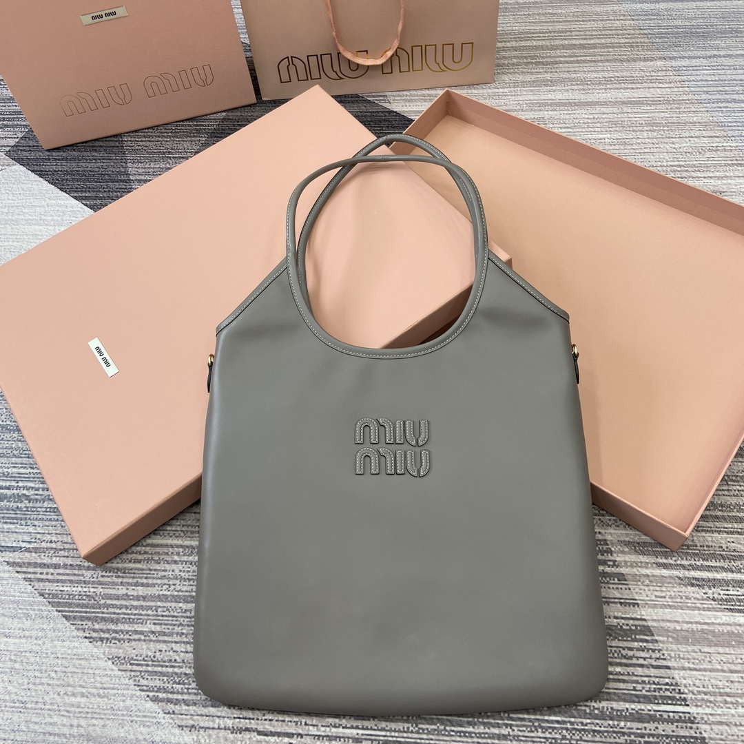 MiuMiu 5BG231 IVY Cowhide Tote Shoulder Bag Gray - Default Title - View 1