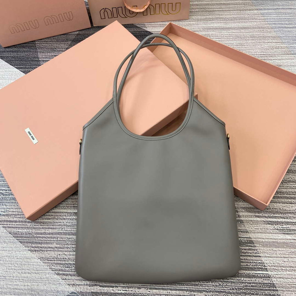 MiuMiu 5BG231 IVY Cowhide Tote Shoulder Bag Gray