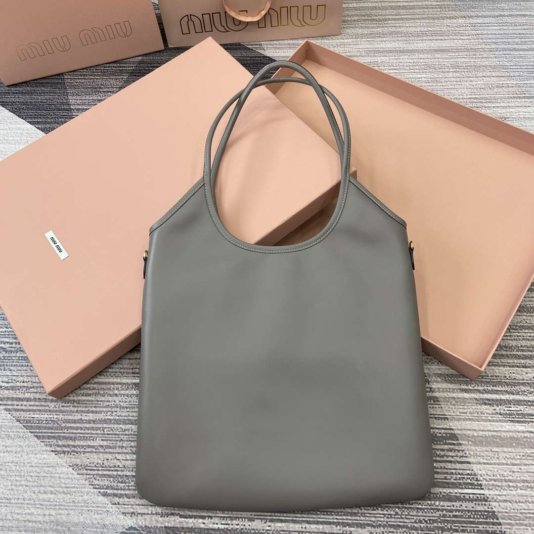 MiuMiu 5BG231 IVY Cowhide Tote Shoulder Bag Gray
